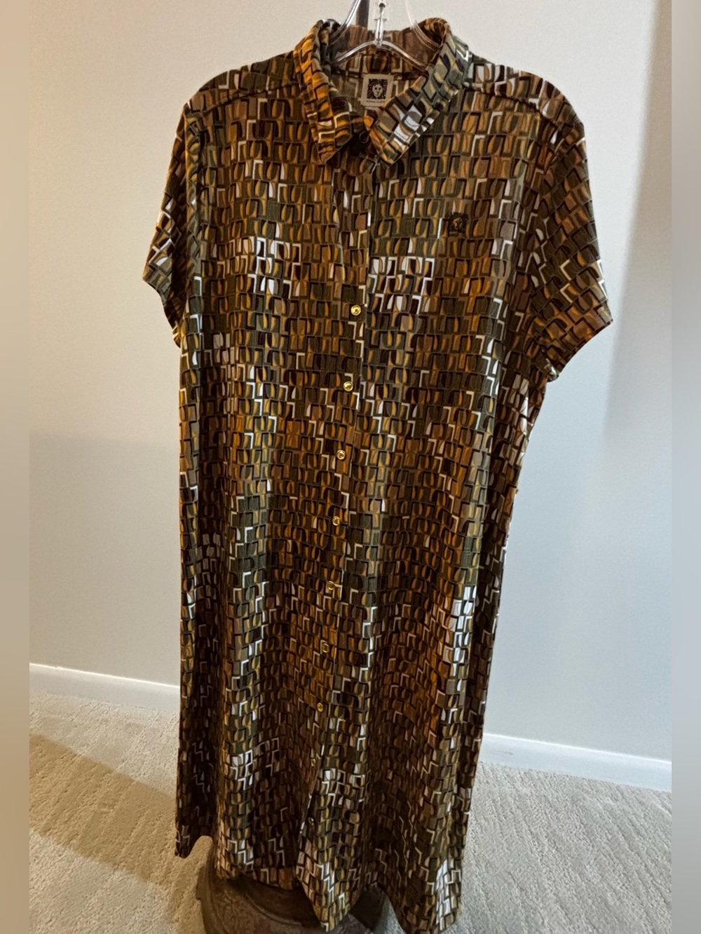 Anne Klein Multi Colored Print Short Sleeved Shirt Dress